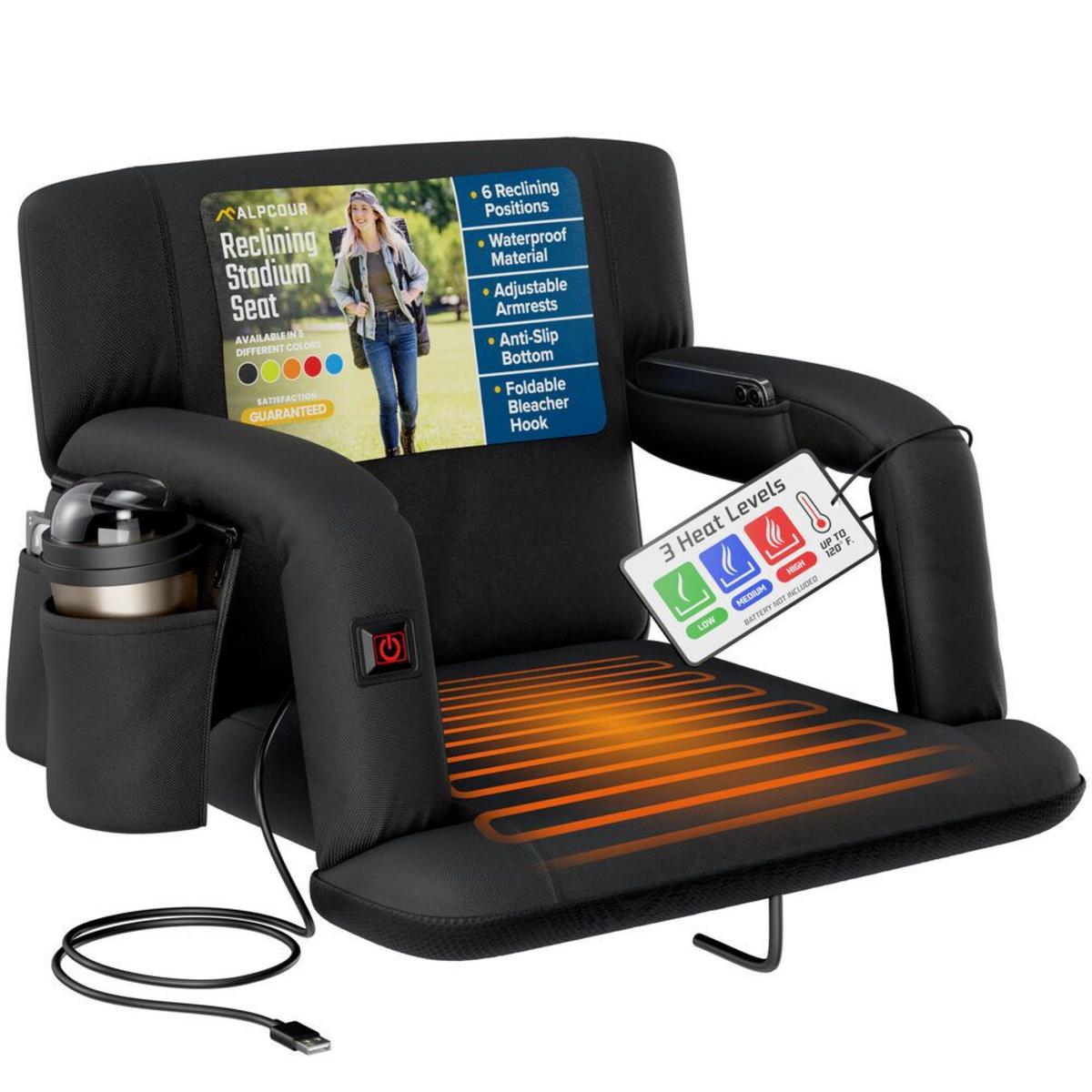Alpcour Reclining Heated Stadium Seat with Armrests - X-Wide - The