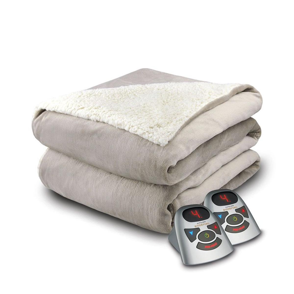 Biddeford Blankets Velour/Sherpa Heated Blanket with Digital Controller