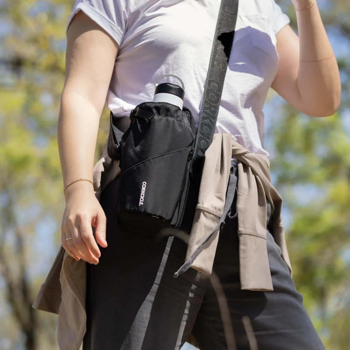 Corkcicle Crossbody Water Bottle Sling Bag Black Neoprene The