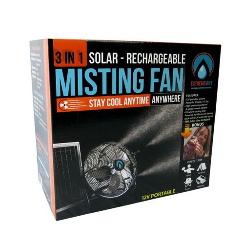 ExtremeMIST 3-n-1 Portable Misting Fan with Solar Panel, Mist Pump and 16ft Mist Line Attachment