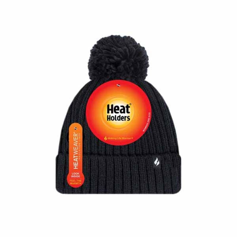 Heat Holders Women's Retro Knit Thermal Beanie Hat - Fleece Lined, Turnover Cuff, Small Pom Pom, 3 Colors - View #4