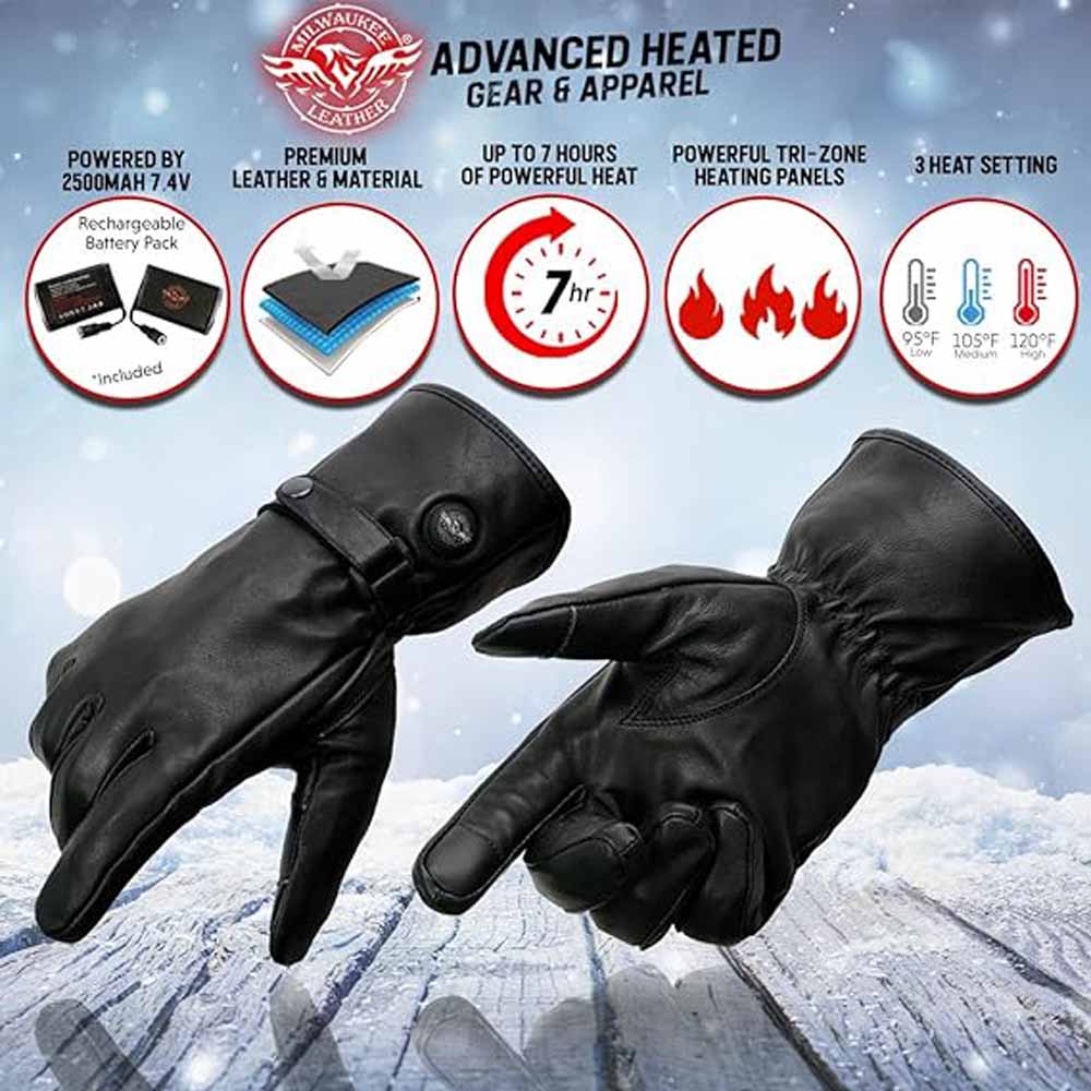 Milwaukee Leather Men's 7V Leather Heated Winter Gloves The Warming Store