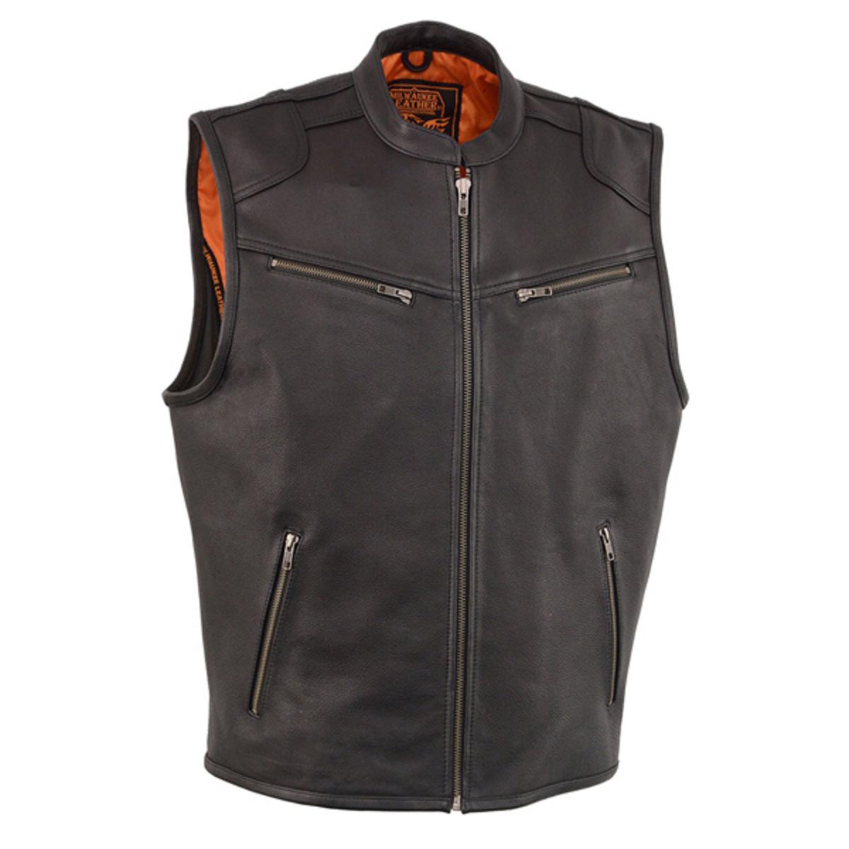 Milwaukee Leather Men's Zipper Front Leather Vest with Cool Technology