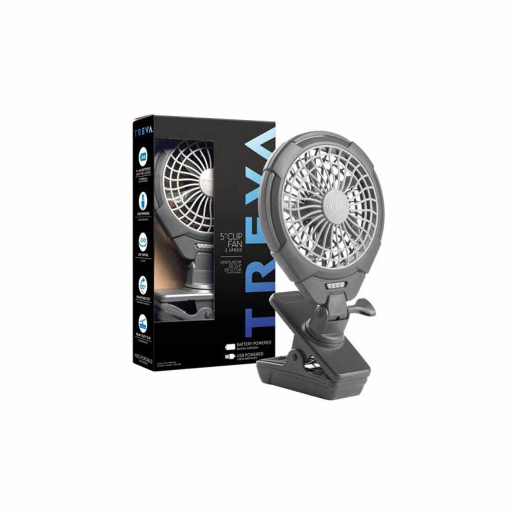 O2 Cool Treva 5 Inch Battery Operated Camping Clip Fan Gray with