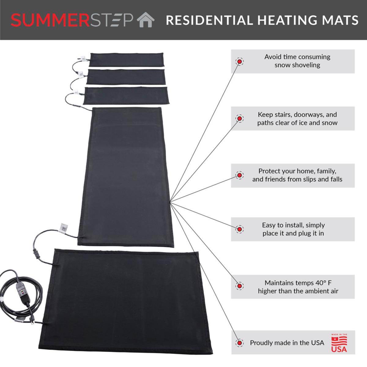 Summerstep Home Residential Snow Melting Heated Stair Mat, 11"x30". Power Cord Not Included, See