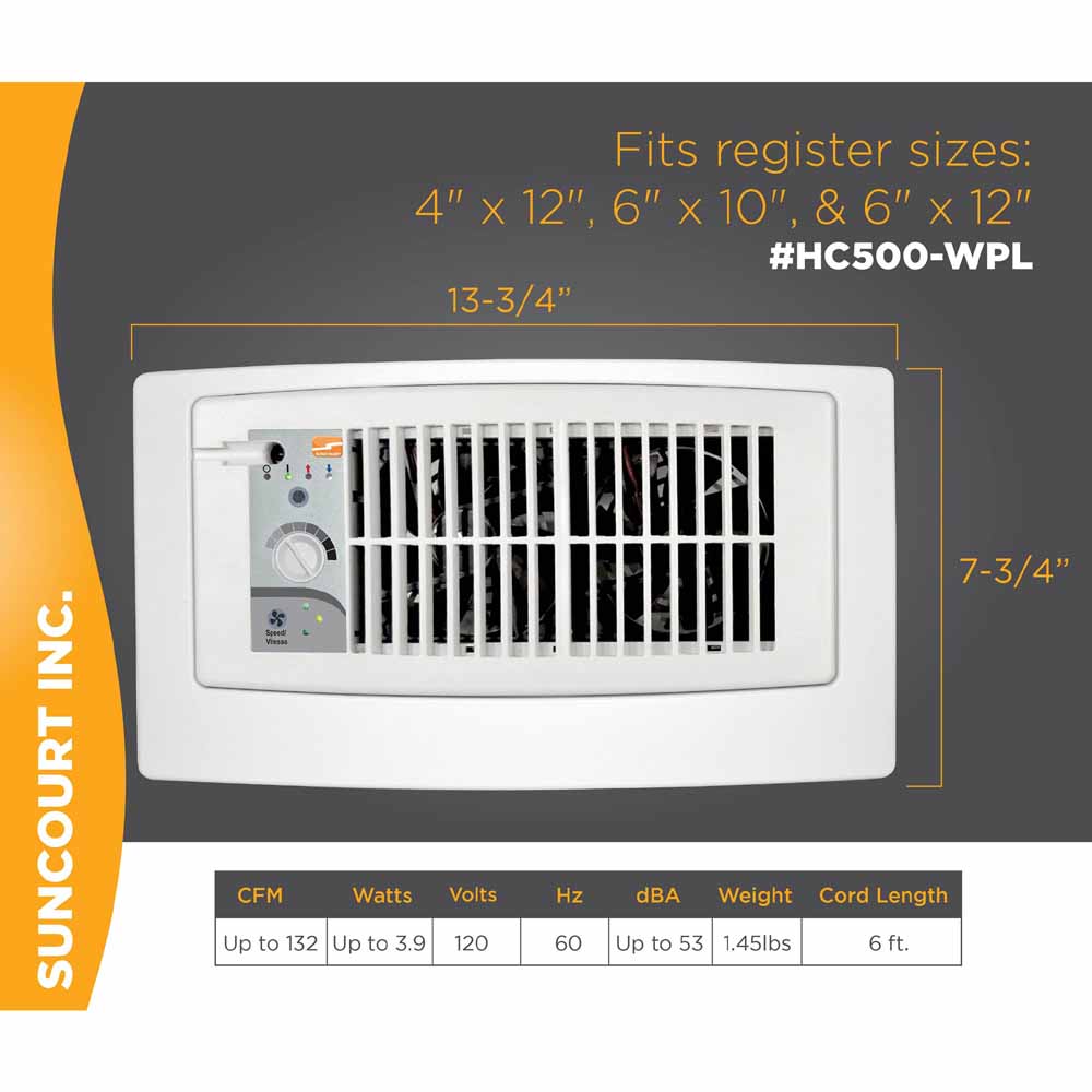 Suncourt Flush Fit Smart Register Booster Fan with Adaptor Plate The