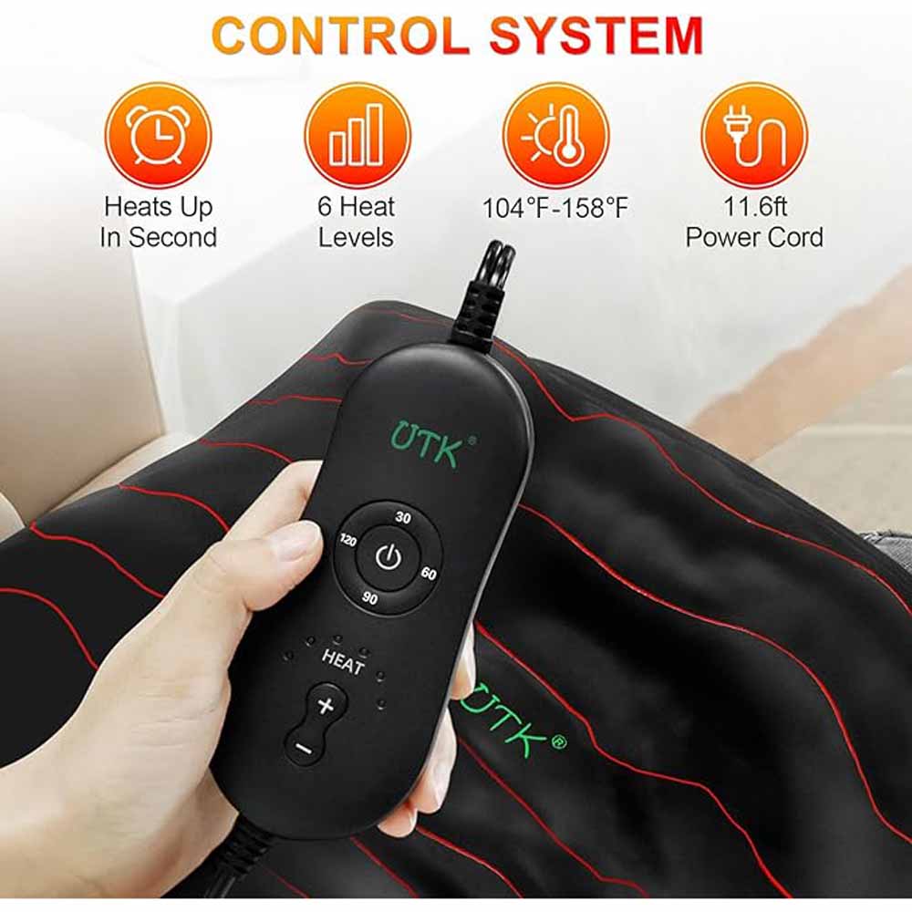 UTK Far Infrared Heating Pad for Back Pain Relief Black/20''x24