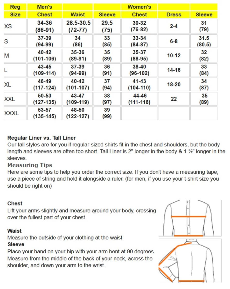 Warm & Safe size chart