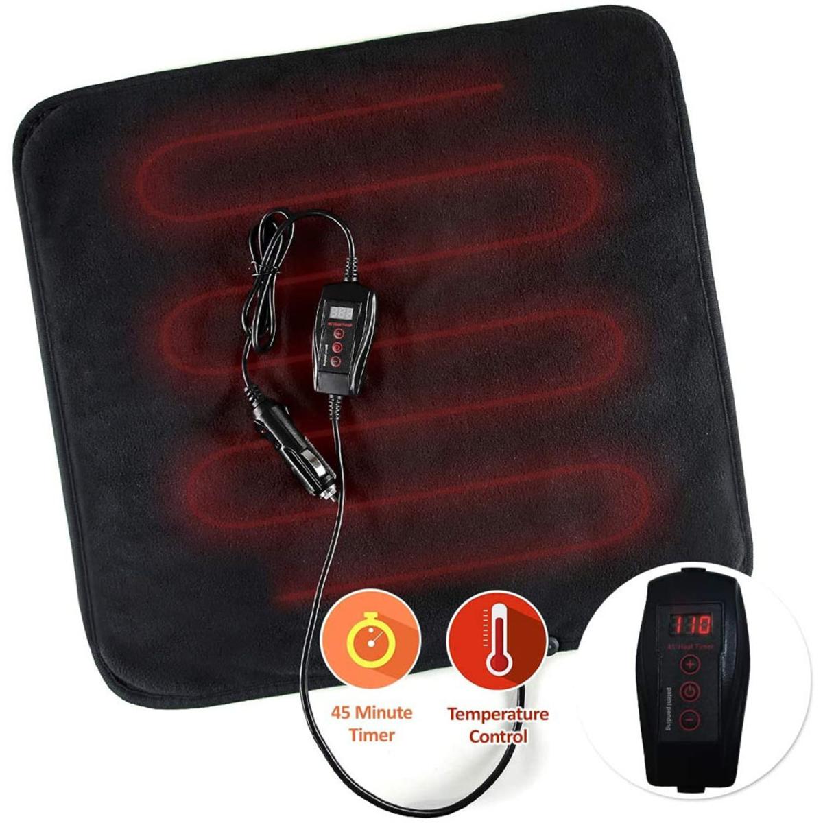 Zone Tech 12V Car Mini Heated Travel Blanket Pad Classic Black The