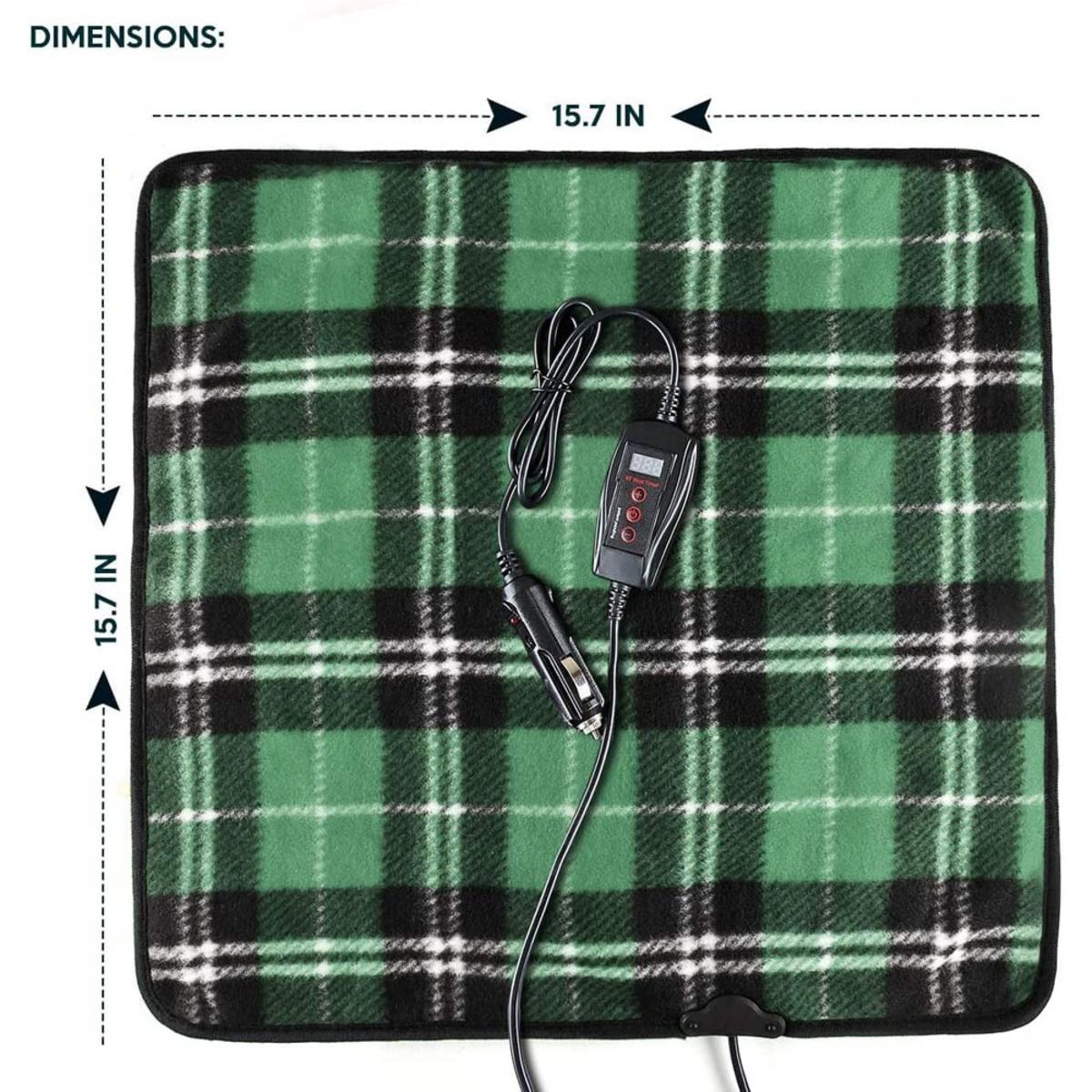 Zone Tech 12V Car Mini Heated Travel Blanket Pad Green Plaid The