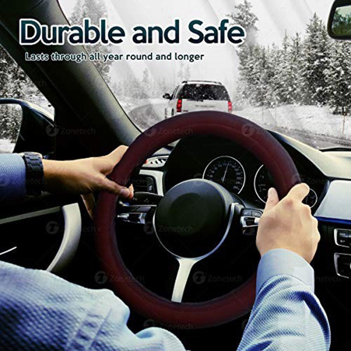 Zone Tech 12V Car Steering Wheel Heated Cover Classic Black The