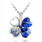 Blue Four Leaf Clover Crystal Pendant Necklace #29554