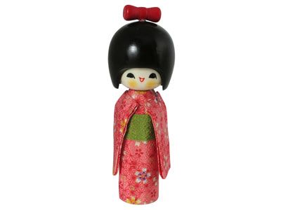Adorable Pink Blossom Chirimen Fabric Japanese Wooden Doll