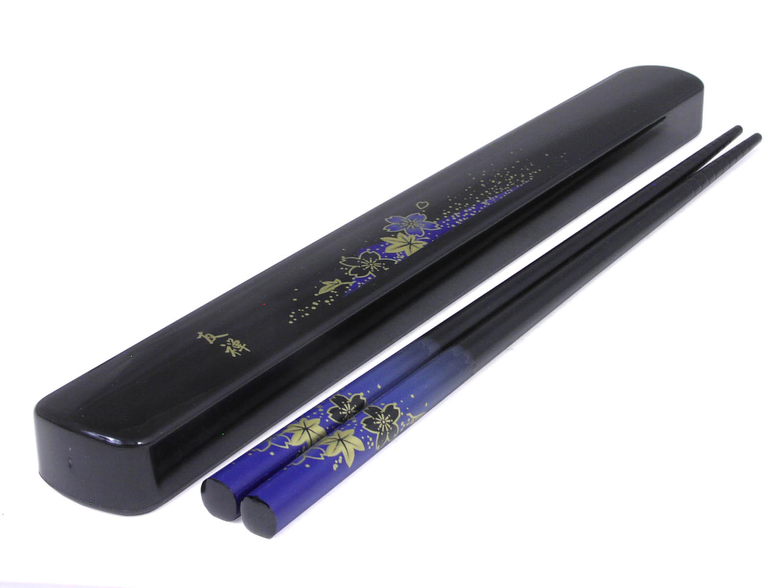 Black Lacquer Blue Cherry Blossom Chopsticks with Travel Case