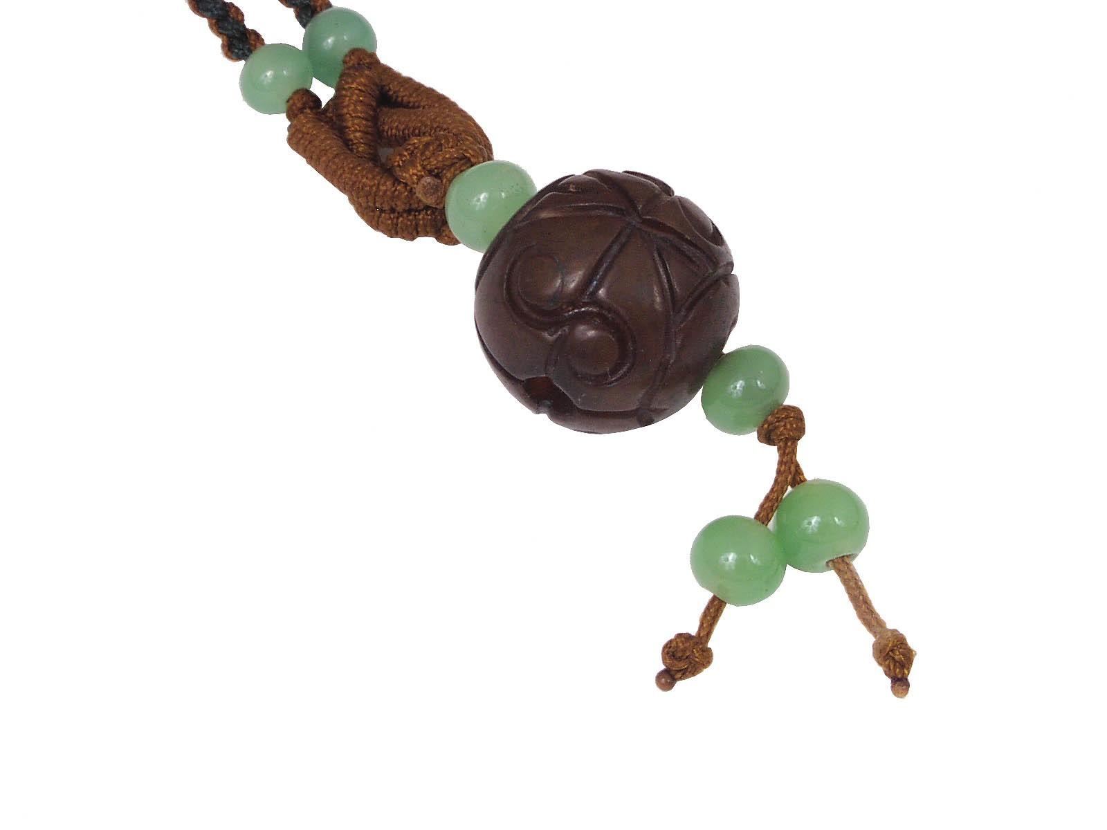 Carved Brown Jade Ball Pendant