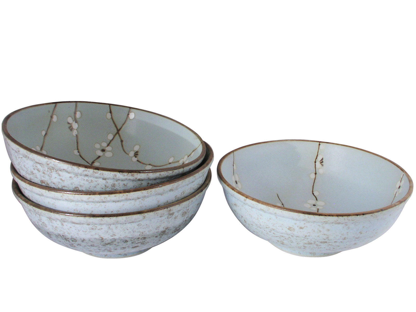 Cherry Blossom On Blue Japanese Soup Bowls Set for Four