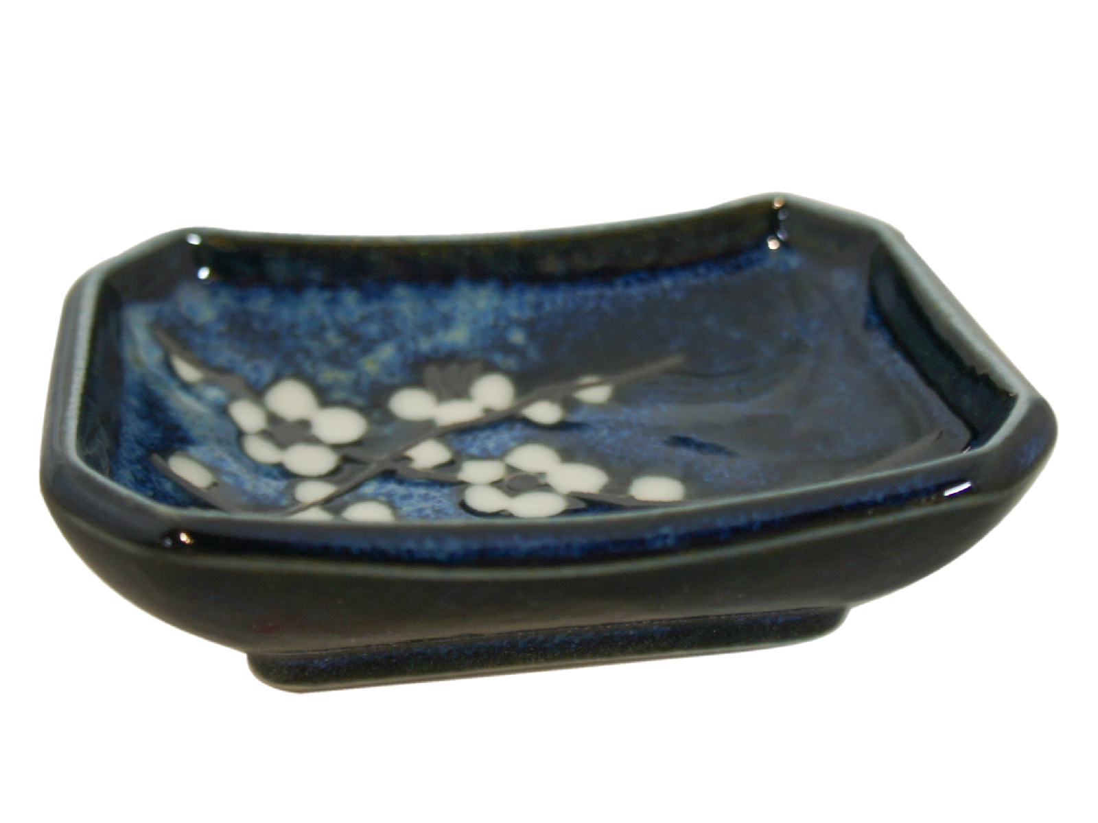 Dark Blue Cherry Blossom Rectangular Soy Sauce Dish