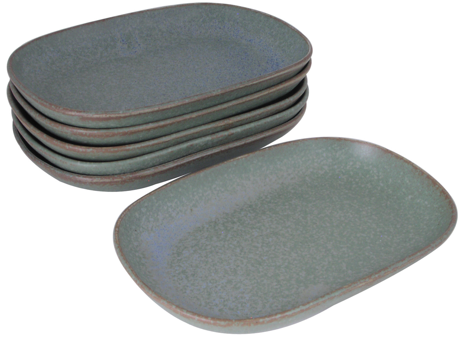 Moss Green Japanese Appetizer Plate Set of Six