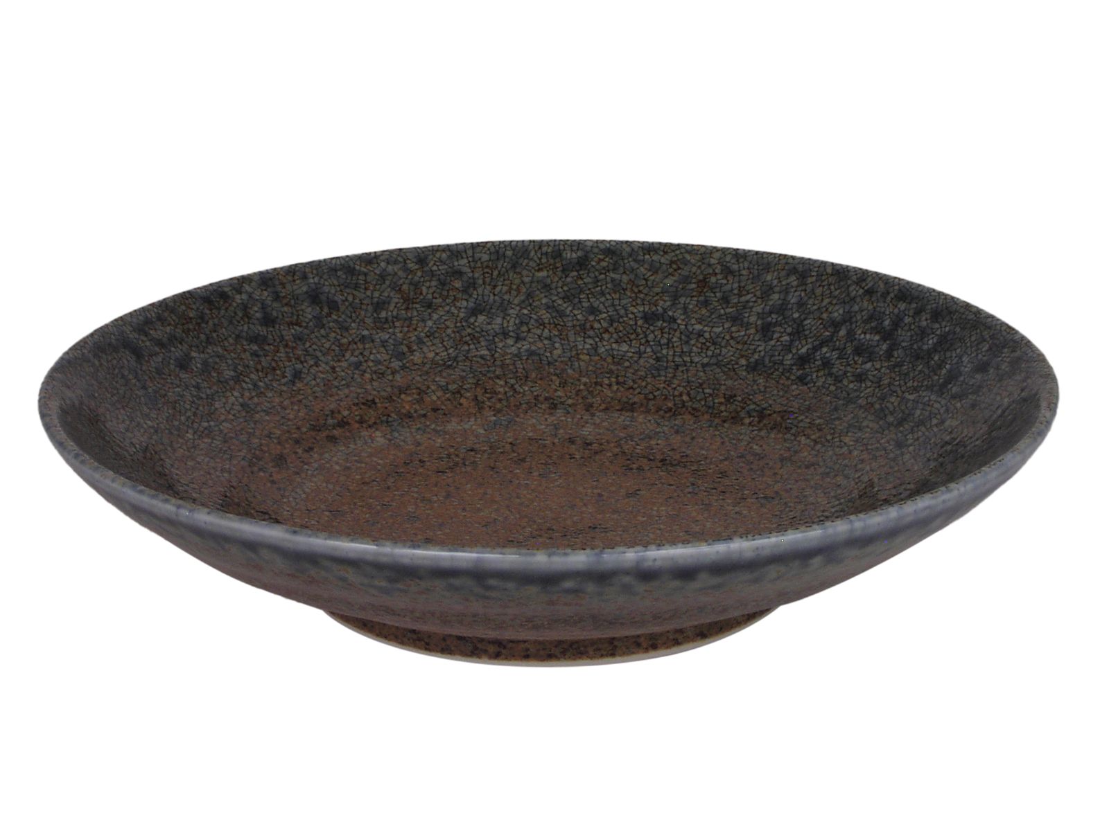 Pale Blue and Earthen Crackled Sand Ceramic Japanese Serving Bowl