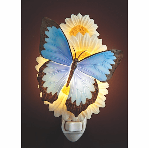 Ibis and Orchid Design Blue Butterfly & Daisies Night Light