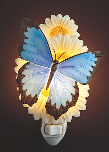 Ibis and Orchid Design Blue Butterfly & Daisies Night Light
