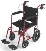  Aluminum Transport Chair <br>with 12" Wheels , RED  <br>Medline MDS808210ARE