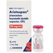 Aristospan Injection <br> Adrenal Triamcinolone Hexacetonide<br> 20 mg / mL , 1 mL<br> Sandoz 00781-3085-71