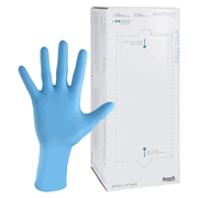 Exam Glove Micro-Touch <br> Small Sterile Pair Nitrile Extended Cuff Length<br> Textured Fingertips Blue Chemo Tested<br> 50 Pairs/Box <br> Ansell 6034151