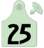 Global Maxi Female Ear Tag <br> with Button, Numbered 101-125, <br> Green , 25/Pack <br> Allflex GXF125/GSM-G