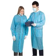 HSI Protective Lab Coat <br>Large Blue Disposable 3 Pockets <br>Snap Front Long Sleeves <br>Fluid Resistant 10/Package <br> HS 9004675