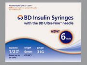 Insulin Syringe, <BR>31G, 6mm, 1/2mL, 500/cs<BR> BD 324211