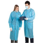 HSI Protective Lab Coat <br>Small Blue Disposable 3 Pockets Snap Front <br> Long Sleeves Fluid Resistant 10/Package <br> HS 9004673