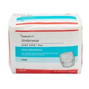 Unisex Adult Absorbent Underwear Sure Care  Plus<br> Pull On with Tear Away Seams Large Disposable <br> Heavy Absorbency , 18/bg, 4 bg/cs  <br> Cardinal 1615A