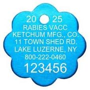 Rabies Tag 2025, <br> Mini Aluminum Rosette, <br>Blue , 100/Pack <br> Stone 422