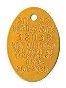 Rabies Tag 2026, Mini Aluminum <br> Oval, Orange , 100/Pack <br> Stone 435