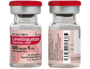 Levetiracetam  <br> 100 mg / mL Injection 5 mL, 10/pack <br> Armas Pharmaceuticals 72485010610