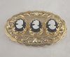 Sterling Silver Three Cameo In Oval Filgree Pin Sterling Silver Three Cameo In Oval Filgree Pin
