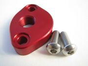 Fuel pump block off with 3/8 NPT fitting hole Red Anodize