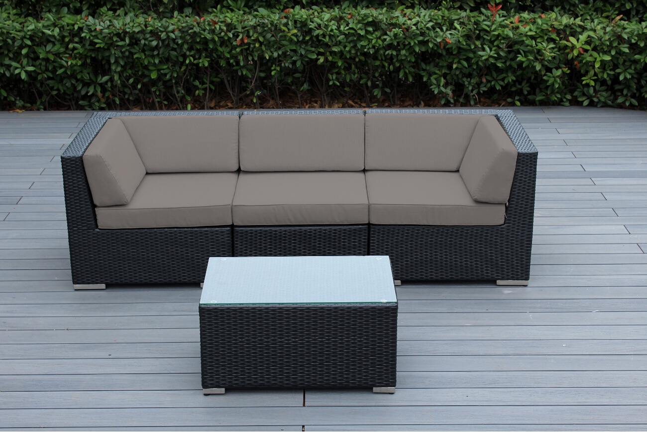 Ohana 4-Piece Outdoor Patio Wicker Furniture Sofa with Coffee Table