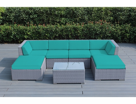 Fully Assembled Ohana Depot Outdoor Patio Furniture 7-Piece Conversation Set with 2 Ottomans