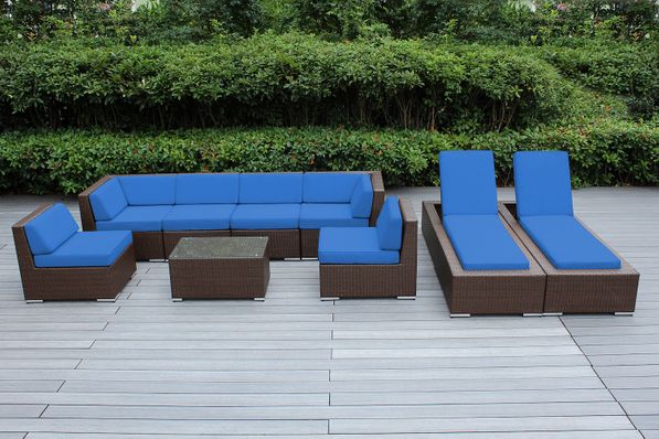 Ohana Depot Outdoor Patio Wicker Furniture 9-Piece Sofa, Chaise Lounge Set 
