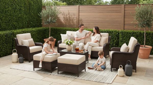 CUSTOM SET: Fully Assembled Ohana 8-Piece Summit Collection Outdoor Patio Wicker Seating Set, Oversized High-Back Chairs with 6" RainShield Cushions