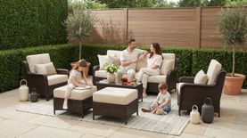 CUSTOM SET: Fully Assembled Ohana 8-Piece Summit Collection Outdoor Patio Wicker Seating Set, Oversized High-Back Chairs with 6" RainShield Cushions