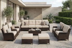 Fully Assembled Ohana 11-Piece Summit Collection Outdoor Patio Wicker Seating Set, Oversized Swivel High-Back Armchairs with 6" RainShield Cushions