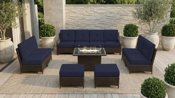 Fully Assembled Ohana 11-Piece Summit Collection Outdoor Patio Wicker Sectional, Oversized High-Back Chairs with 6" RainShield Cushions
