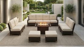 Fully Assembled Ohana 11-Piece Summit Collection Outdoor Patio Wicker Sectional, Oversized High-Back Chairs with 6" RainShield Cushions