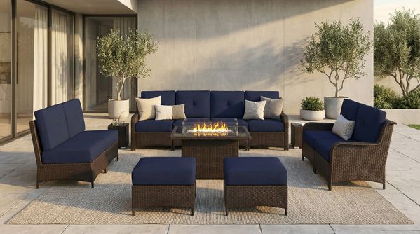 Fully Assembled Ohana 13-Piece Summit Collection Outdoor Patio Wicker Seating Set, Oversized High-Back Chairs with 6" RainShield Cushions