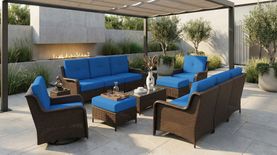 Fully Assembled Ohana 13-Piece Summit Collection Outdoor Patio Wicker Seating Set, Oversized Swivel High-Back Armchairs with 6" RainShield Cushions