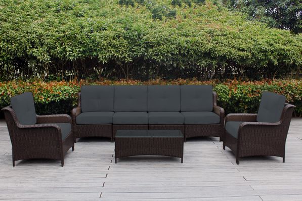 Fully Assembled Ohana 7-Piece Summit Collection Outdoor Patio Wicker Seating Set, Oversized High-Back Club Chairs with 6" RainShield Cushions