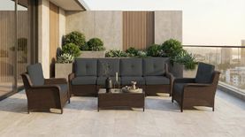 Fully Assembled Ohana 7-Piece Summit Collection Outdoor Patio Wicker Seating Set, Oversized High-Back Club Chairs with 6" RainShield Cushions